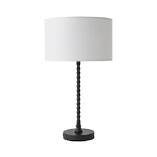 ValueLights Maeve White Fabric Drum Lamp Shade Matte Black Bobbin Bobble Table Lamp | Black