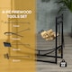 image 3 of Outsunny Metal Firewood Log Holder Indoor Outdoor Firewood Rack Fireplace 2 Tier Wood Storage Shelf with 4 Tools, Hooks, Scrolls, Black, 84W x 33D x 76H cm