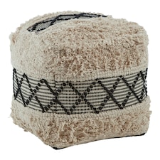 Cefena Black and White Shaggy Pouffe Cream