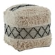 image 1 of Cefena Black and White Shaggy Pouffe Cream