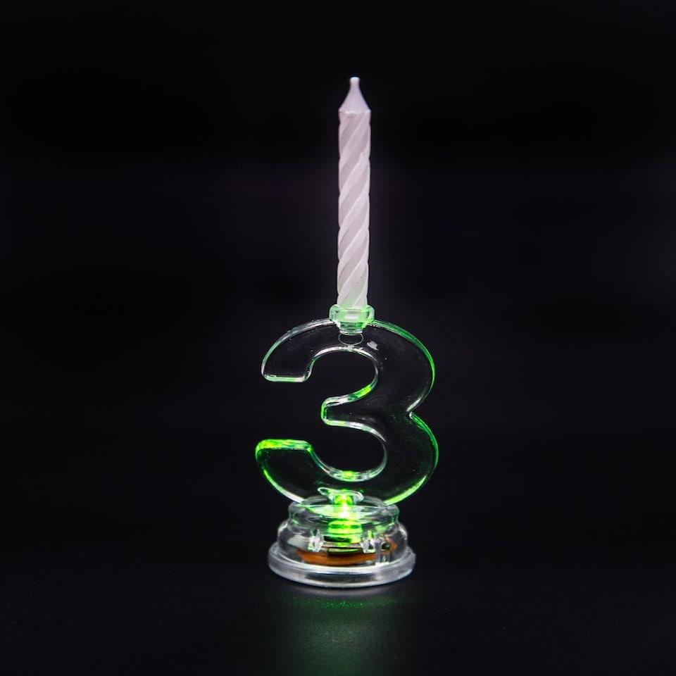 image 1 of Flashing Number 3 Birthday Candle Clear