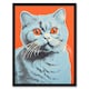 image 1 of Teal Coral British Blue Cat Screen Risograph Style Spot Block Black Framed Wall Art Print A4