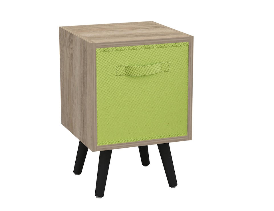 image 1 of Antique Oak 1-Drawer Cube Shelving Unit with Scandinavian Legs | Green | Green & Black | 1