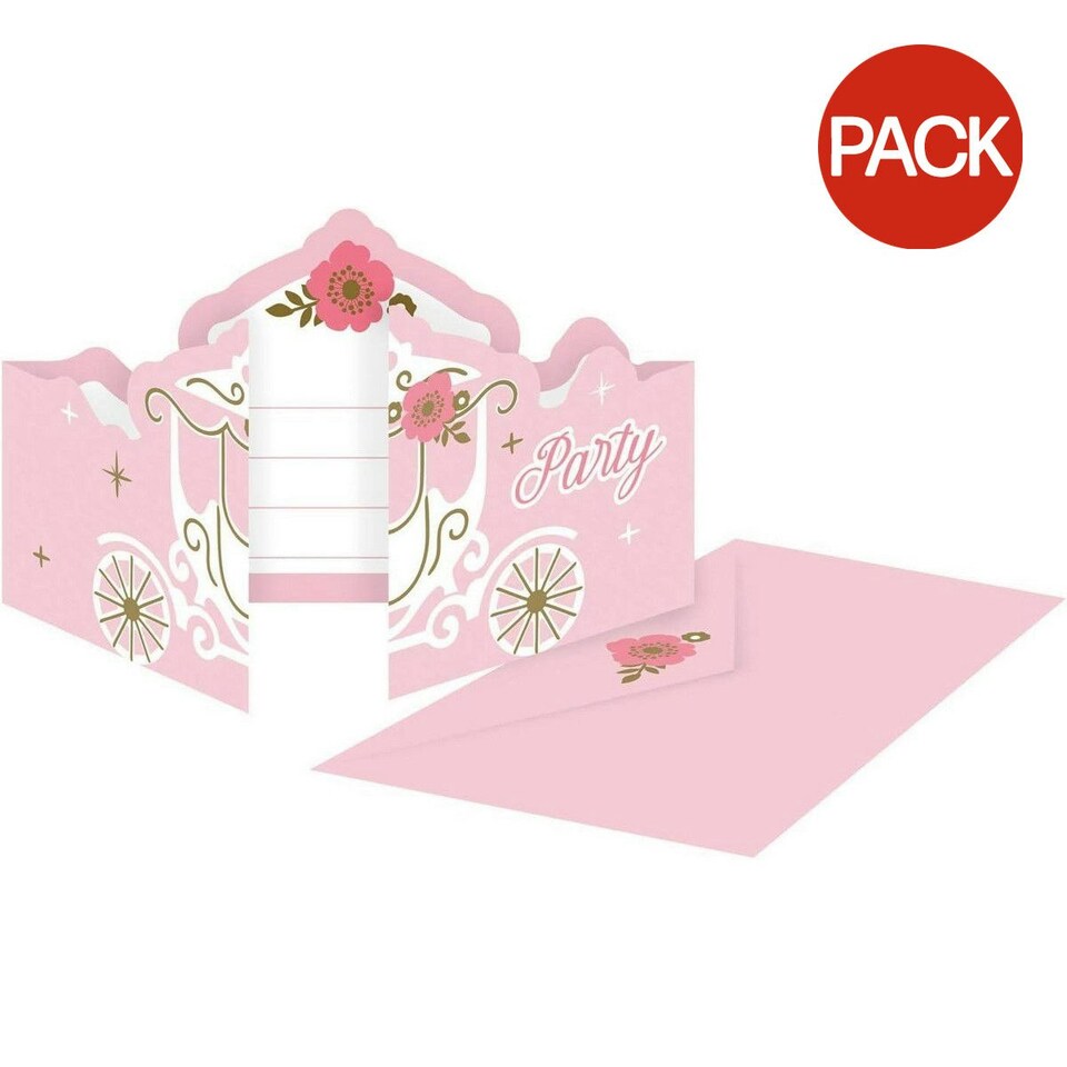 Amscan Princess For A Day Birthday Invitations (Pack of 8) - Pink/White/Gold - One Size