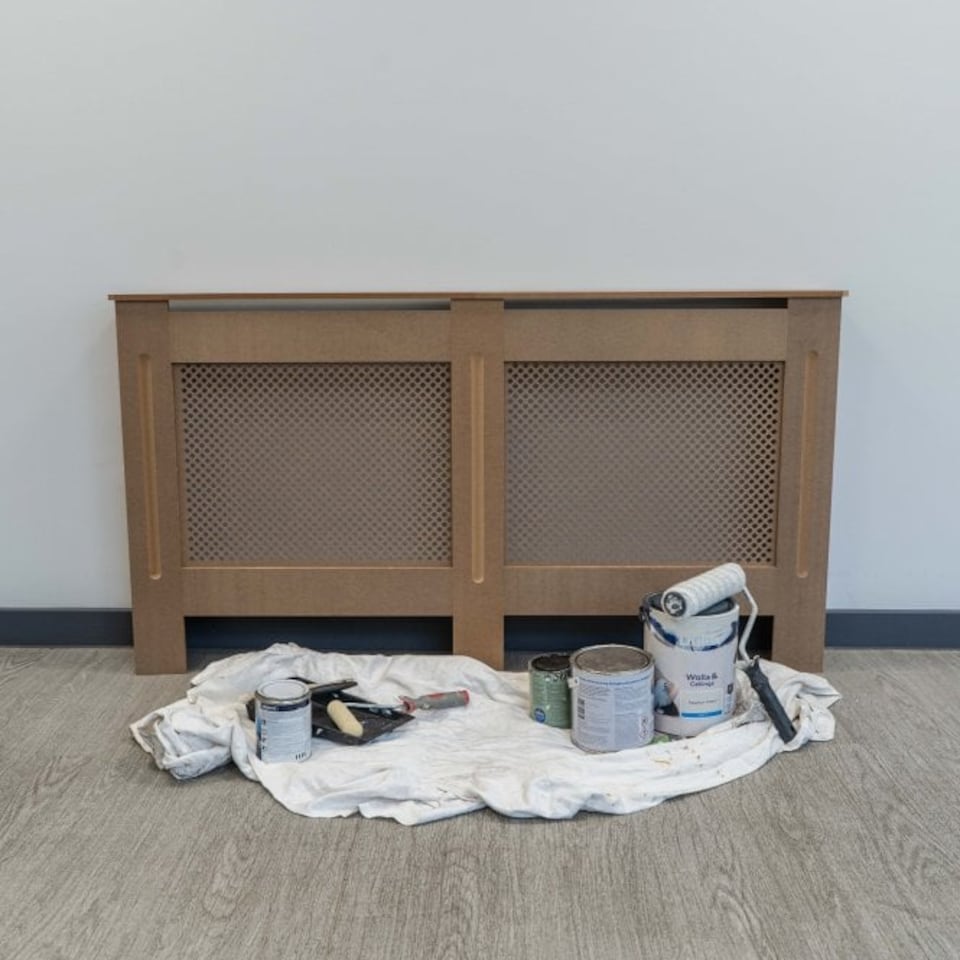 image 1 of JSH Radiator Cover Wood Unpainted Diamond MDF - Large - 152cm (W) x 81.5cm (H) x 19cm (D) | Brown