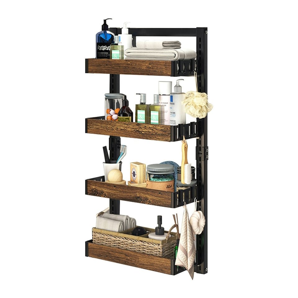 image 1 of Living and Home 4 Tier Over-the-Door Adjustable Shower Caddy Shelf,Brown