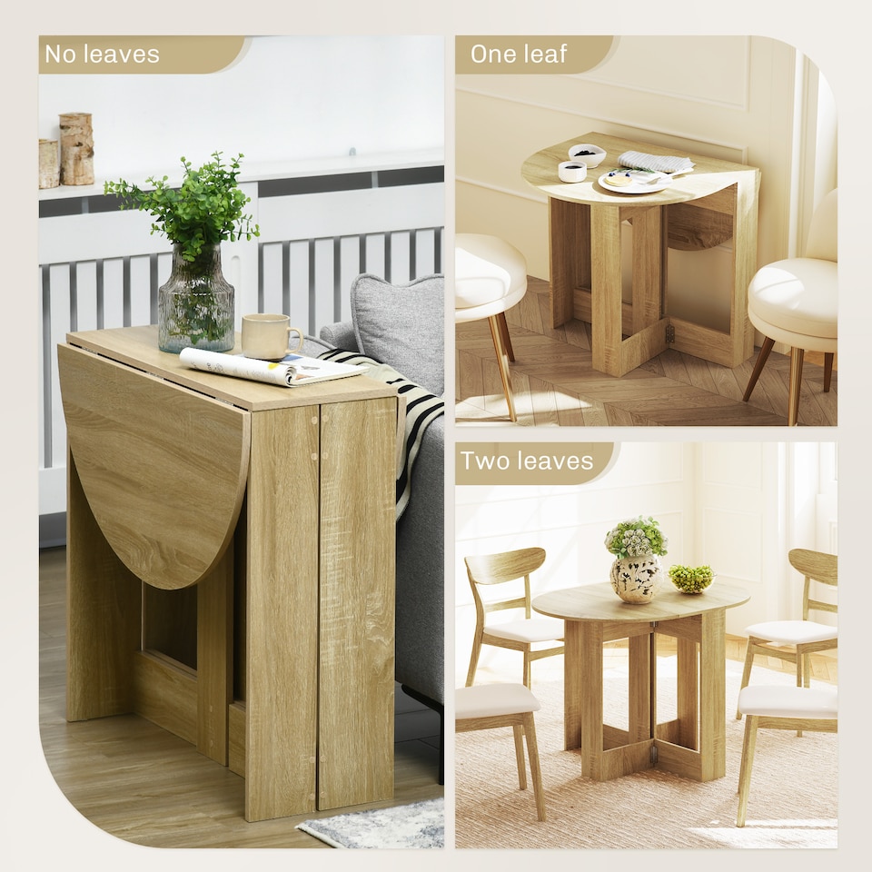 image 1 of HOMCOM Folding Dining Table, Space-saving Drop Leaf Table for Small Space, Kitchen, Dining Room, Oak