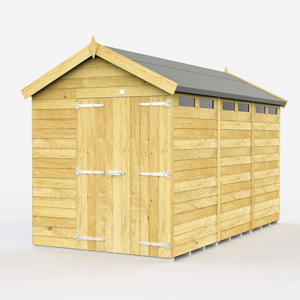 image 1 of 6 x 12 Feet Apex Security Shed - Double Door - Wood - L358 x W175 x H217 cm | Brown