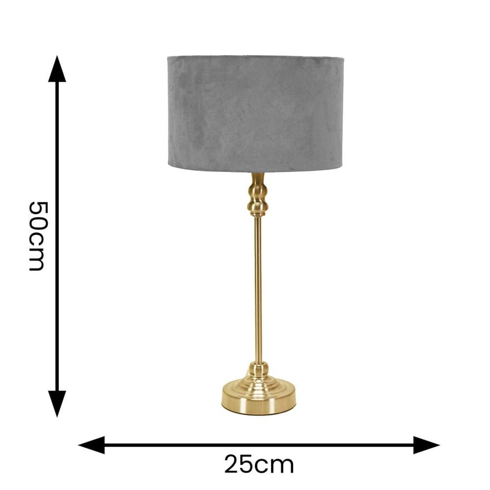 image 1 of ValueLights Maggie Gold Candlestick Table Lamp Grey Velvet Shade & Bulb | Gold