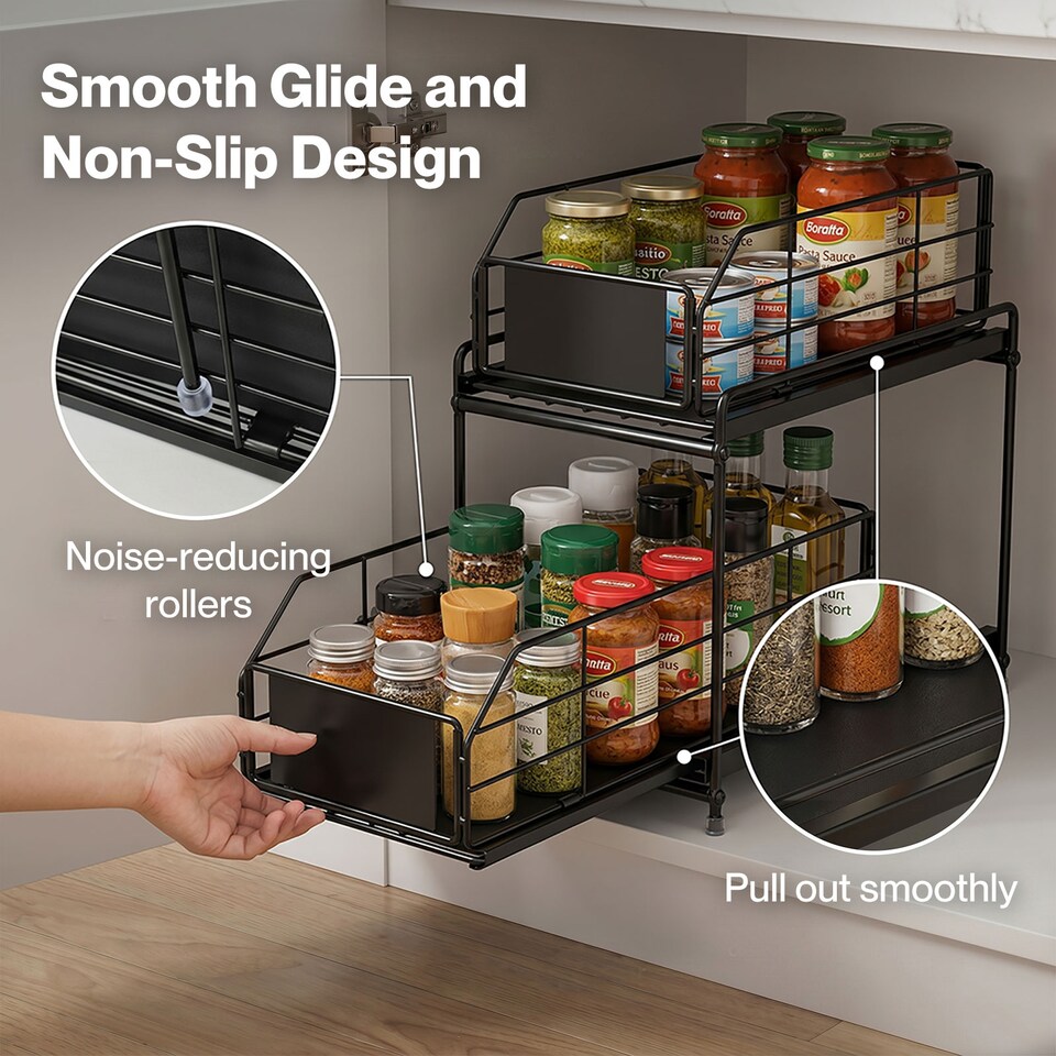 image 1 of TOQUE 2 Tier Pull Out Basket Under Sink Kitchen Cabinet Storage Organiser Drawer