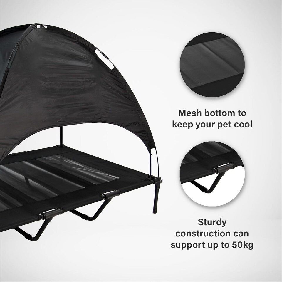 image 1 of Actiaspet Elevated Dog Bed with Canopy Raised Pet Cot (Black, Small)