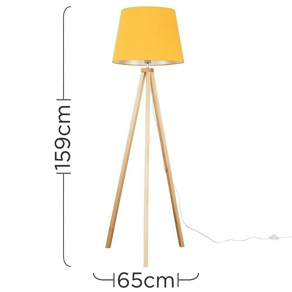 image 1 of ValueLights Modern Light Wood Tripod Design Floor Lamp With Mustard Shade Yellow