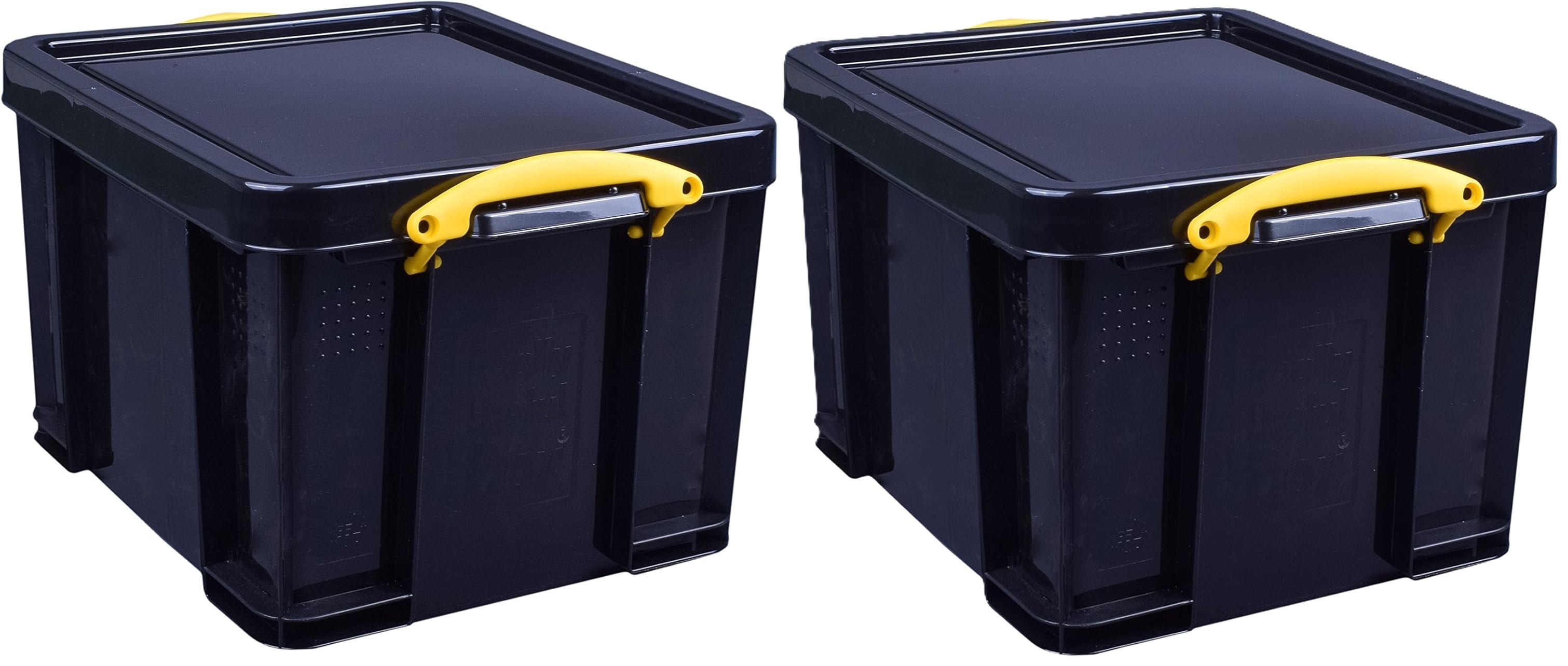 Really Useful Plastic Storage Box 35 Litre Black Yellow Handles Pack of 2
