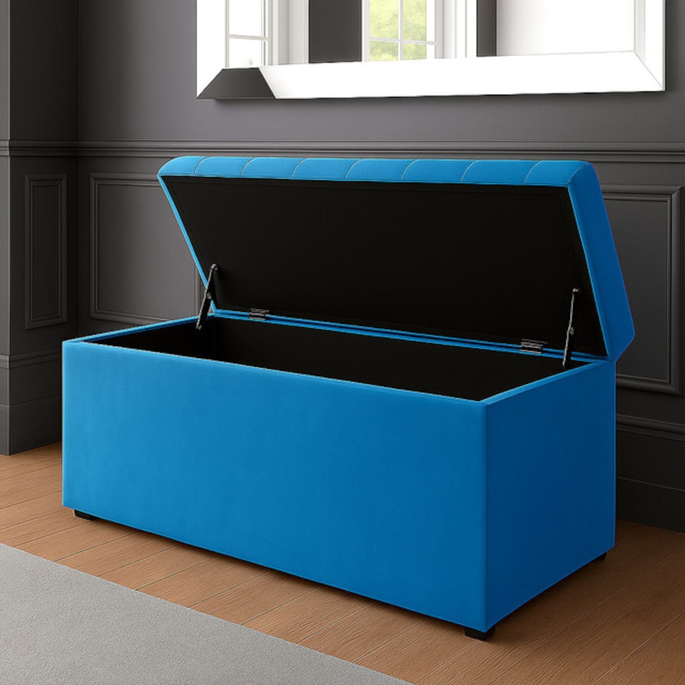 image 1 of 180cm SD Ottoman Storage Box, Duck Egg Velvet Upholstered Chesterfield Storage Ottoman Box