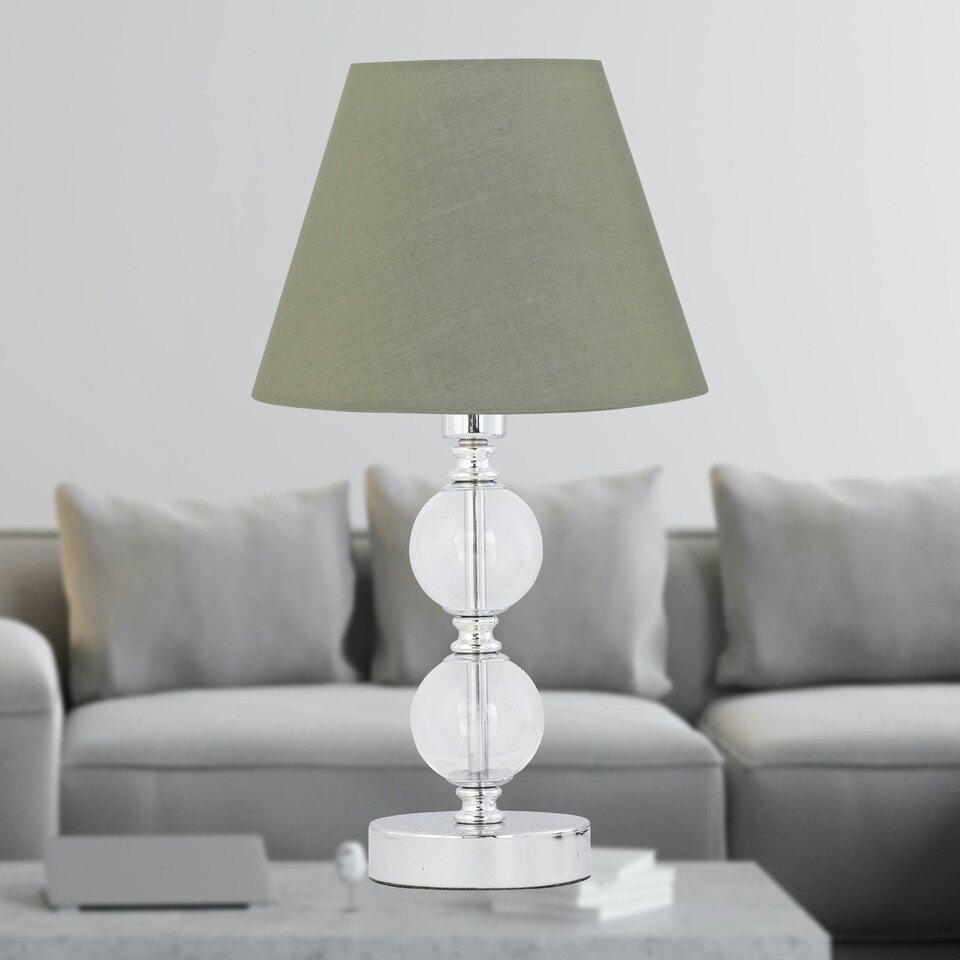 image 1 of Chrome Two Ball Table Lamp with Sage Green Shade Chrome | Green