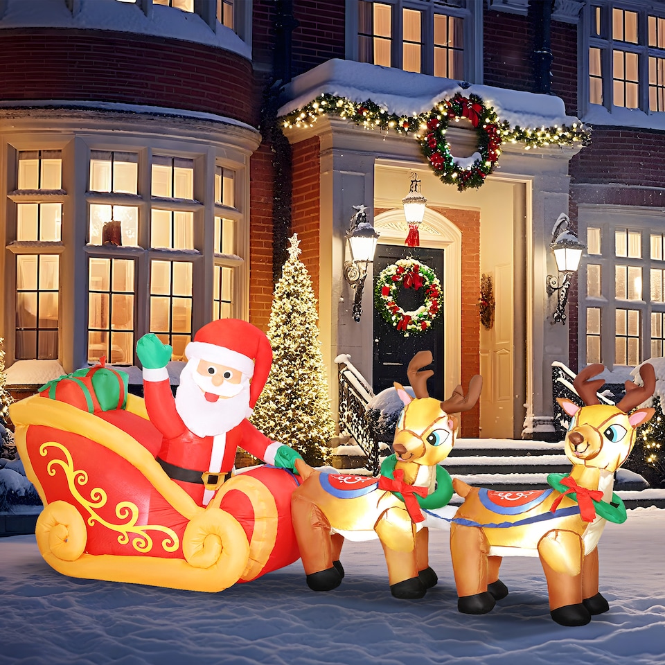image 1 of Outsunny 7.9ft Christmas Inflatable Santa on Sleigh, Blow Up Decoration