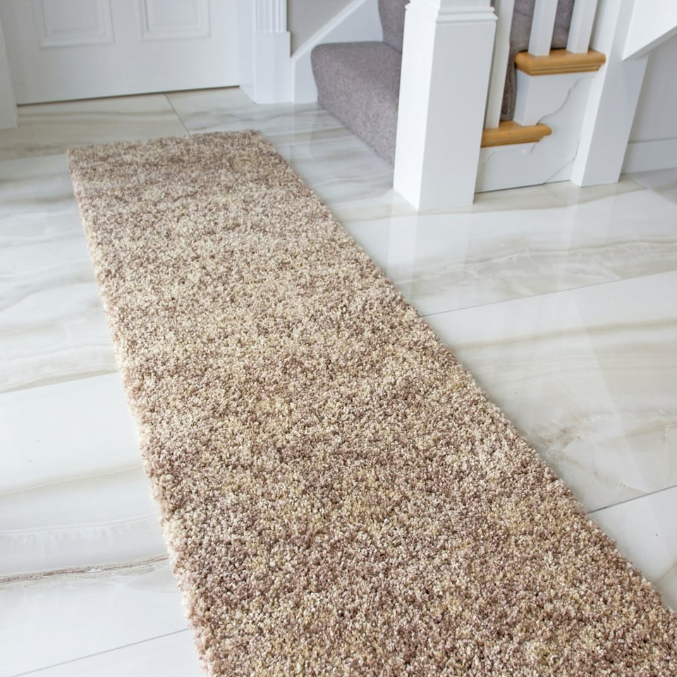 image 1 of KUKOON Beige Taupe Mottled Shaggy Long Hallway Runner Rug 60cm x 240cm