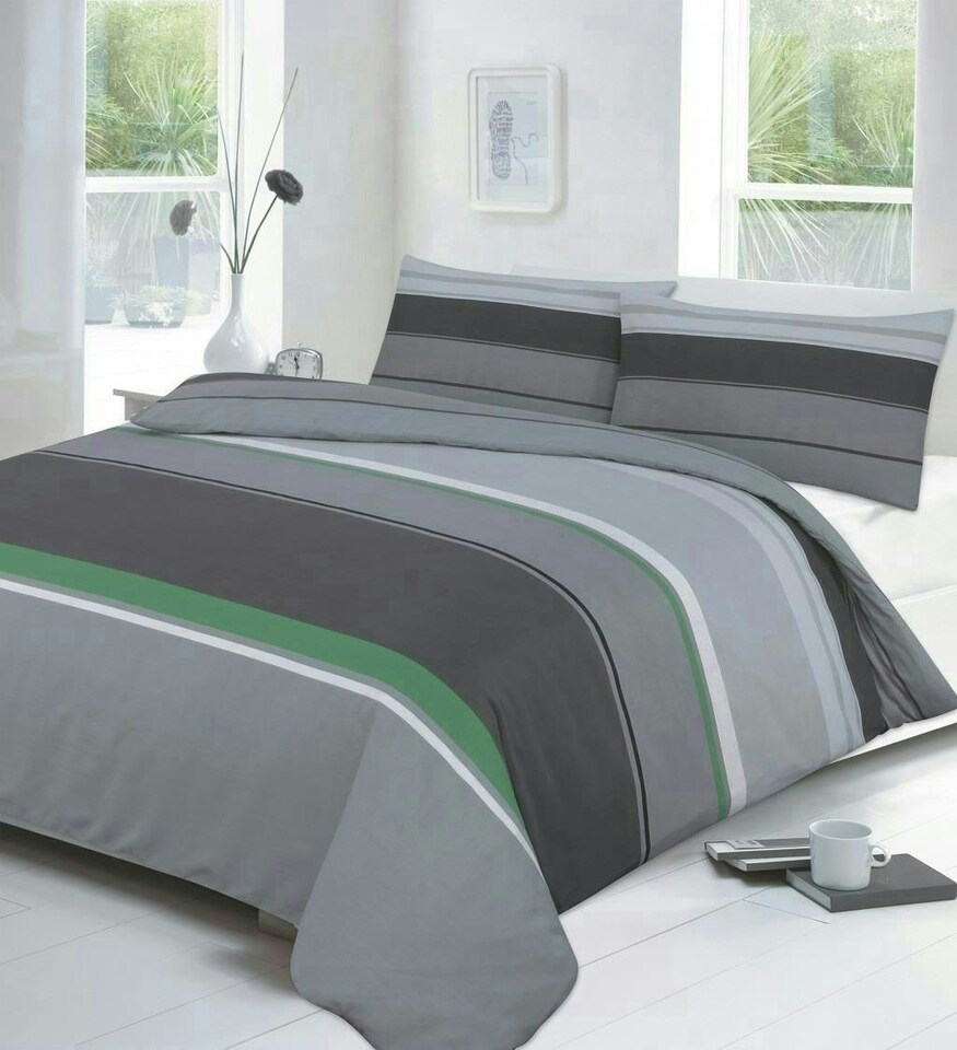 image 1 of Carter Striped Duvet Cover Set - Super King - Green