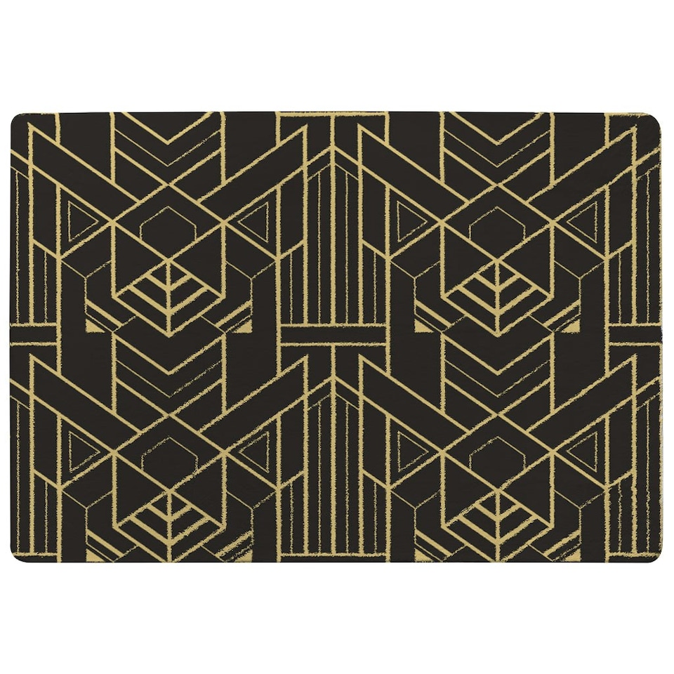 image 1 of golden lined shape (Rug) Black | Large: 140x200cm