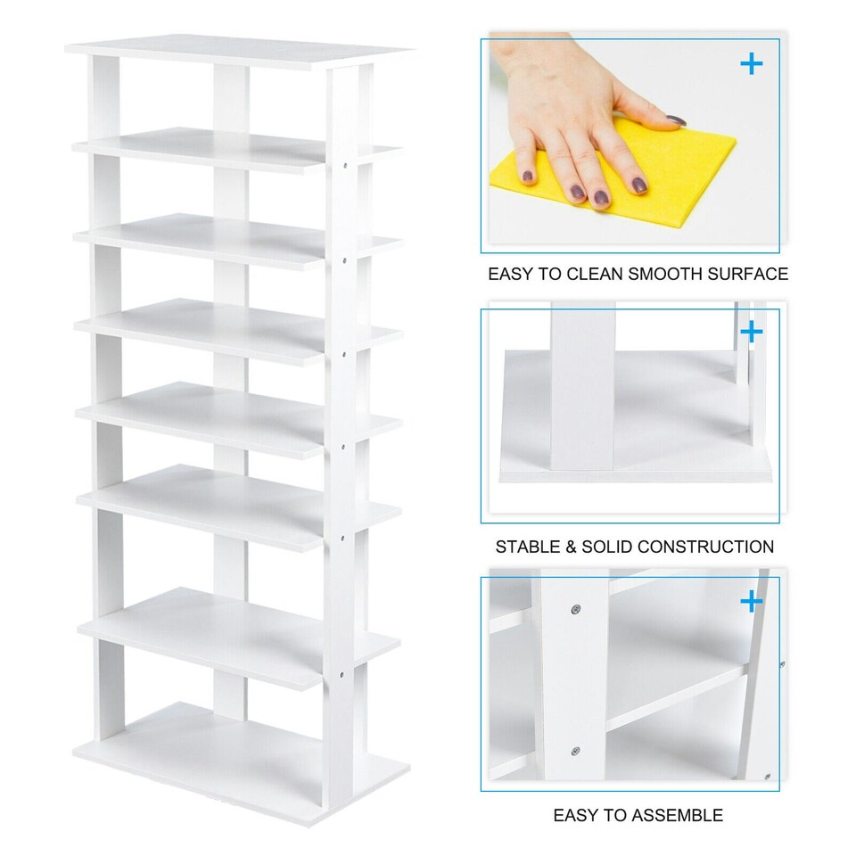 image 1 of COSTWAY 7-tier Double Shoe Storage Tower Rack Stand White White