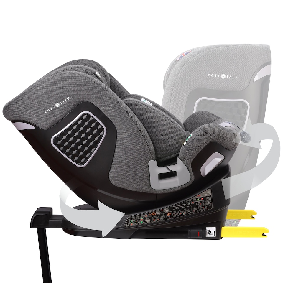 image 1 of Cozy N Safe Omega i-Size 360 Rotating Car Seat 40-150cm, ISOFix & Support Leg, Extended Rear & Forward Facing, High Booster, Side Impact Protection, Adjustable Headrest, Birth to 12 Years (Pearl Grey)