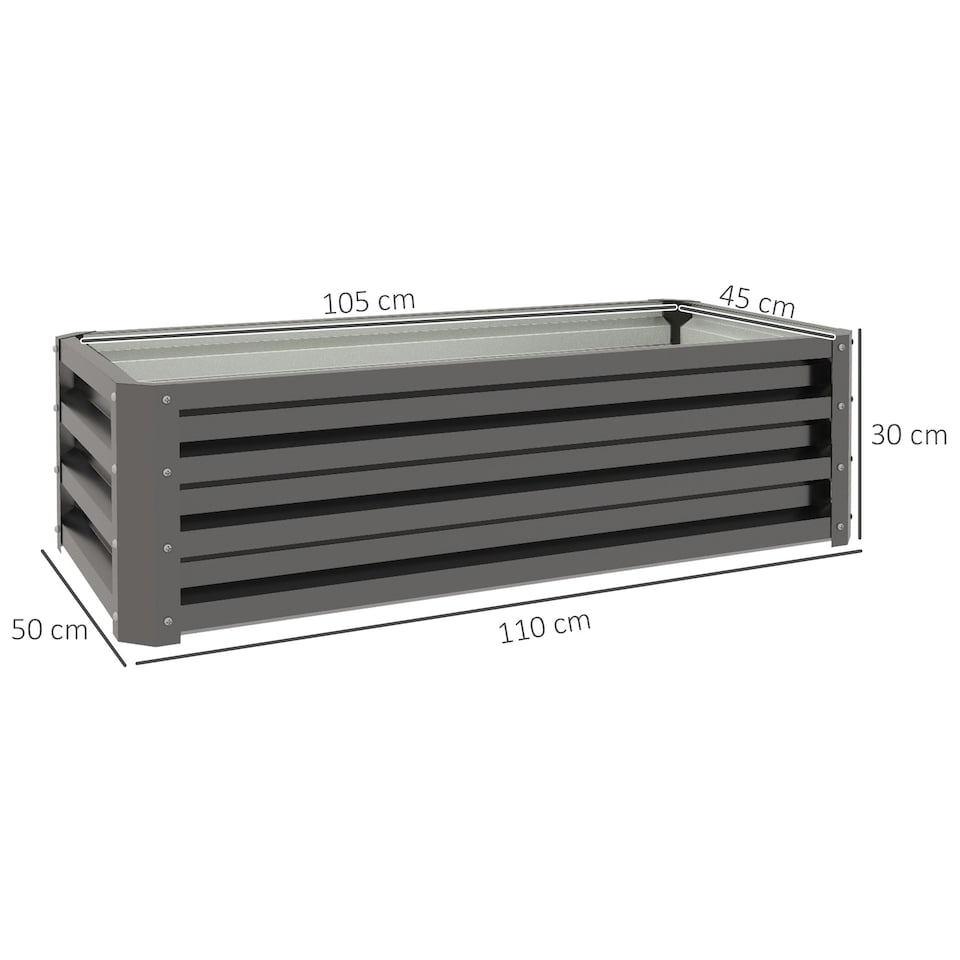 image 1 of Outsunny Set of 2 Raised Garden Bed Galvanised Planter Box, Grey