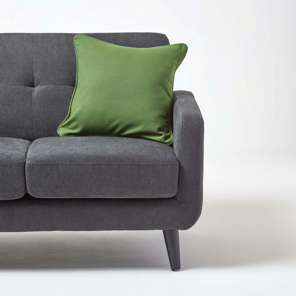 image 1 of Homescapes Cotton Plain Olive Green Cushion Cover - 60 x 60 cm Green