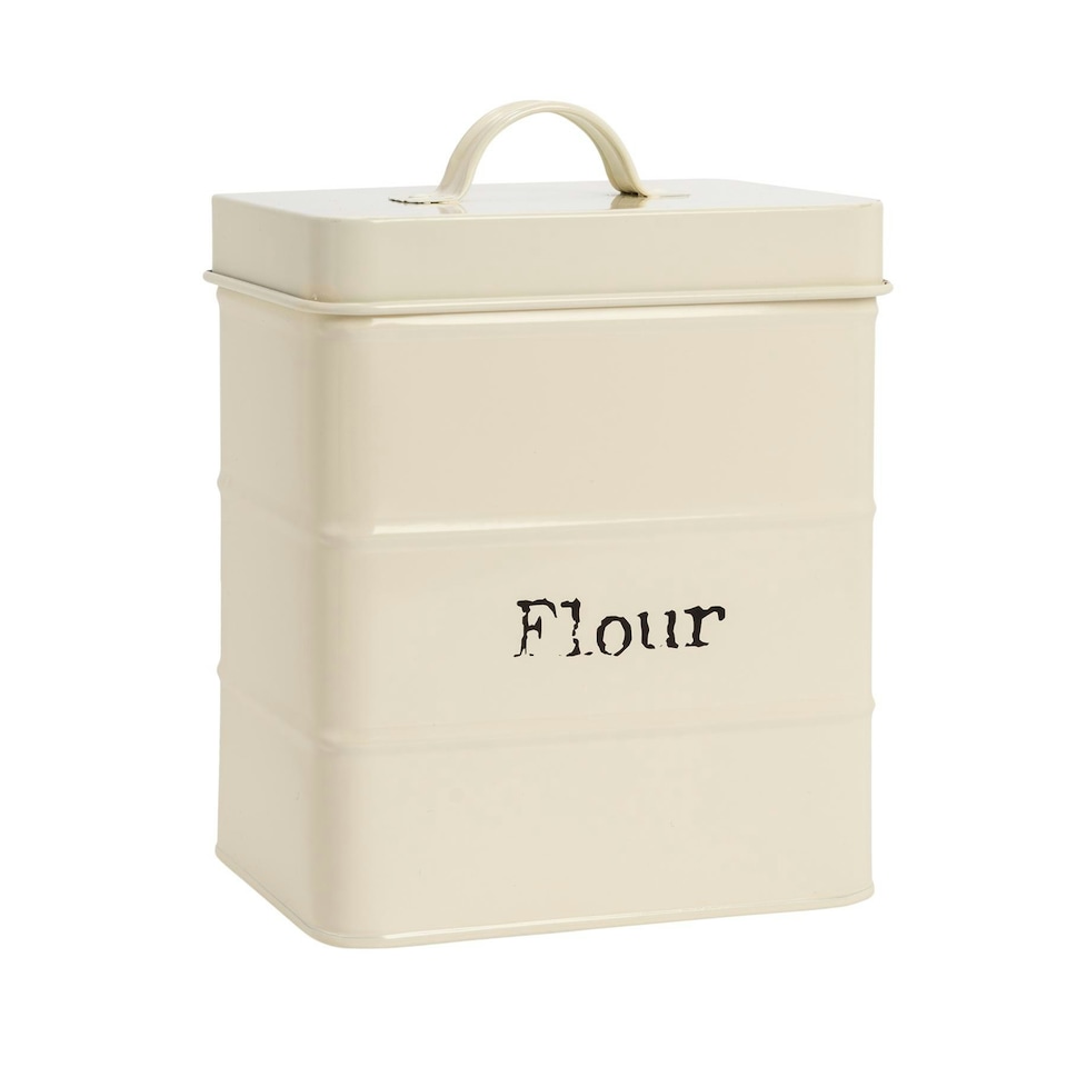 image 1 of Harbour Housewares Cream Vintage Metal Kitchen Flour Canister Kitchen Caddy Kitchen Storage Containers Canisters