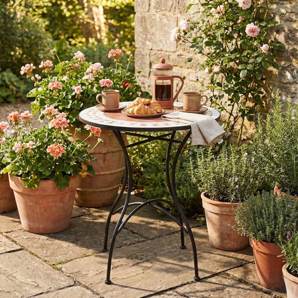image 1 of 60cm Round Mosaic Ceramic Garden Bistro Table | Multi | Terracotta Mosaic | 1