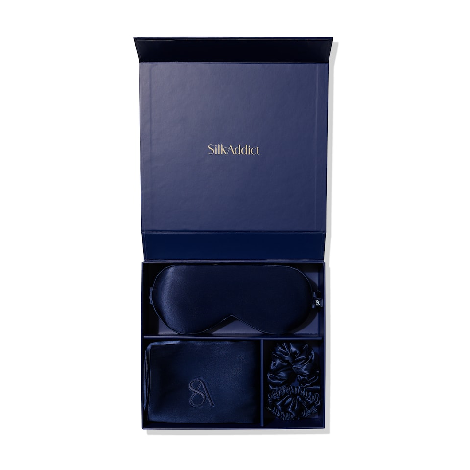 image 1 of Silk Addict 100% Mulberry Silk Gift Set - Navy