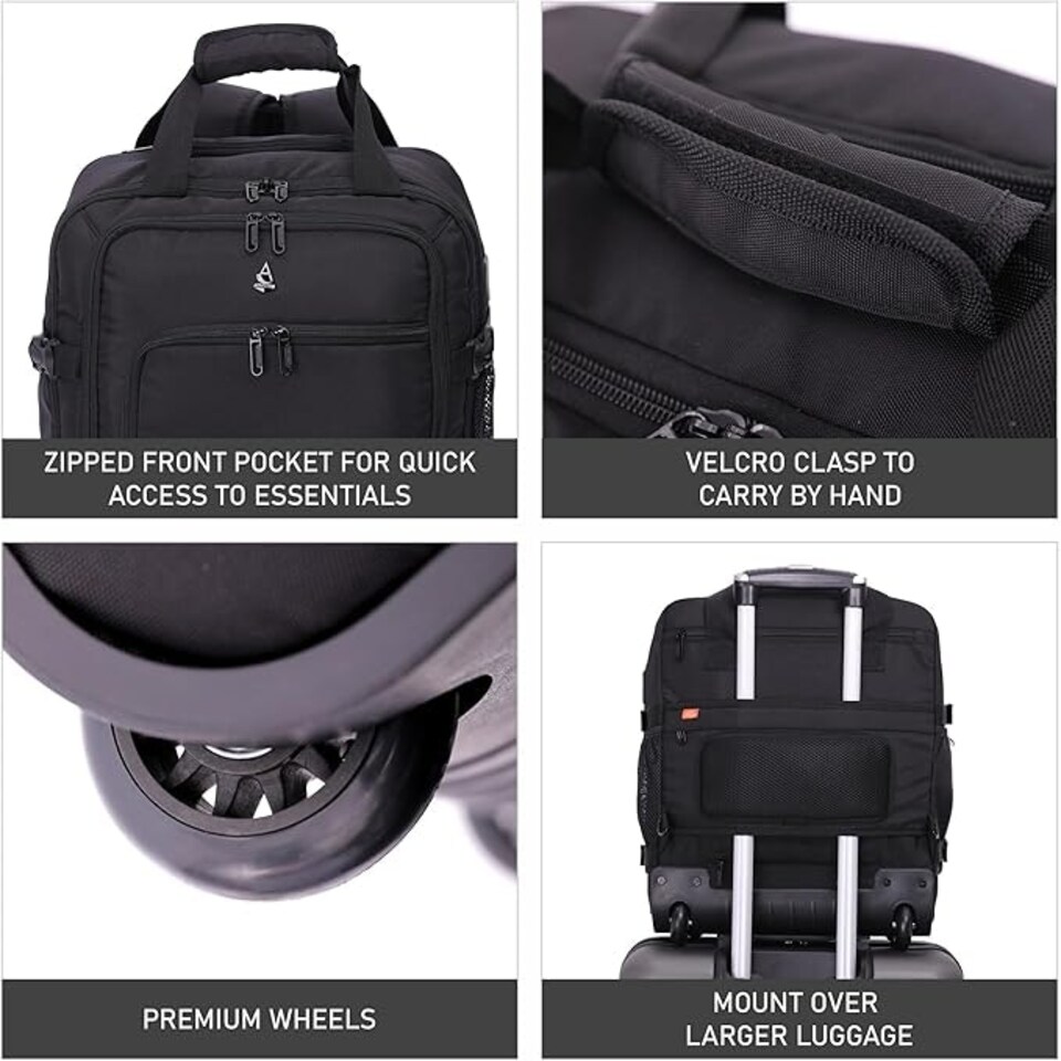image 1 of Aerolite 45x36x20 Easyjet Maximum Size Backpack Trolley Bag With 2Wheels Cabin Luggage Approved Extendable Handle Travel Holdall Rucksack with10 Year Warranty Black