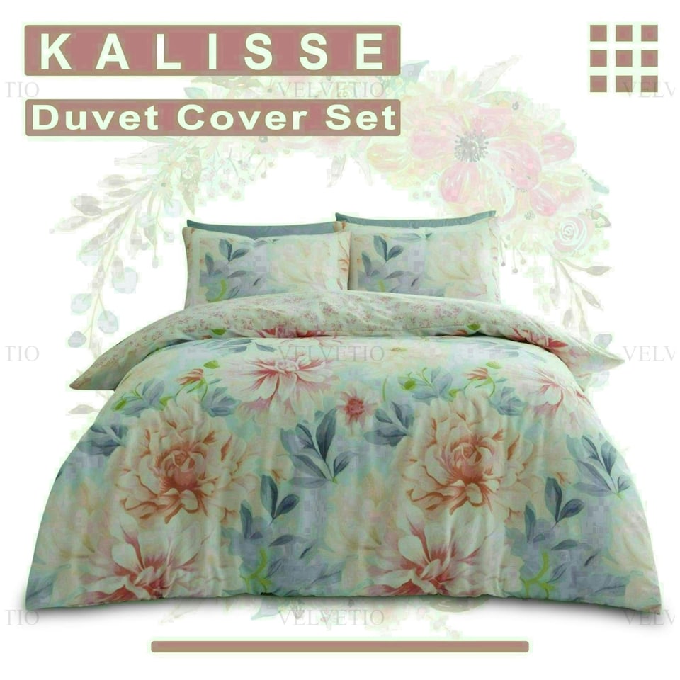 image 1 of Kalisse Floral Printed Duvet Cover Set Reversible Polycotton Beddings Multi | King