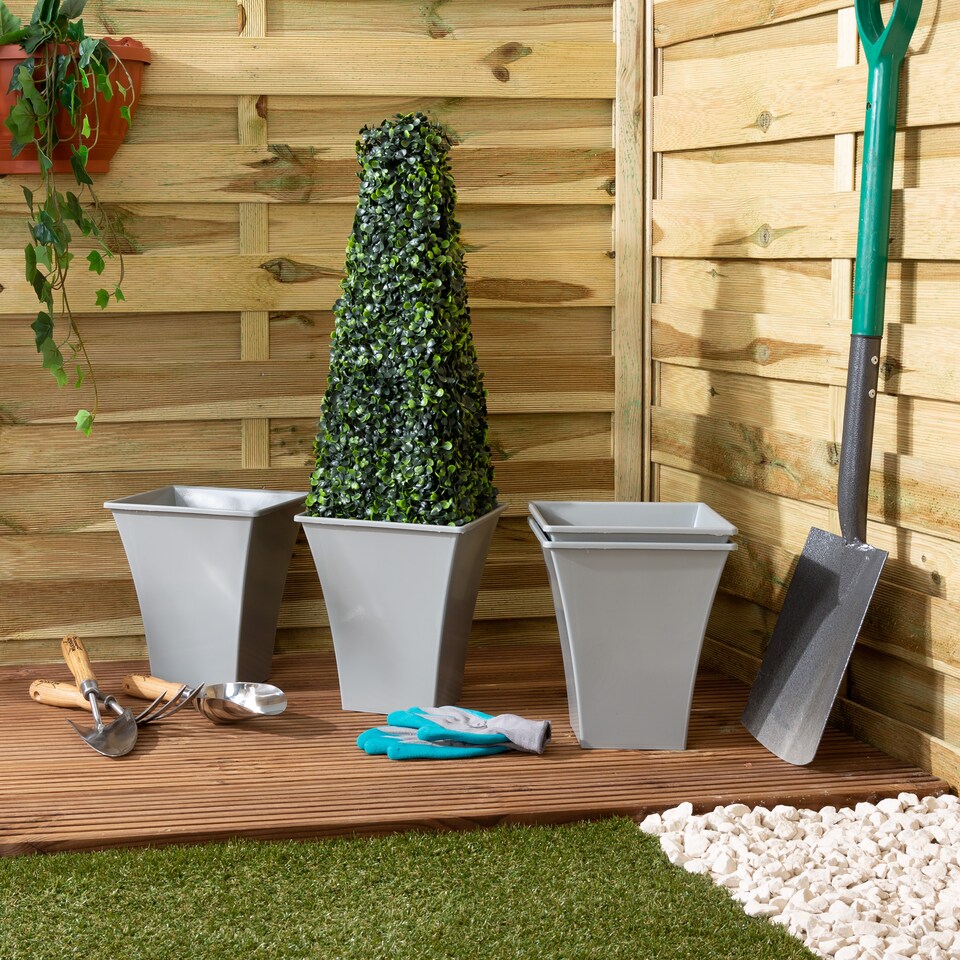 image 1 of Wham Metallica 4 x 23cm Square Plastic Garden Planters | Grey | Cement Grey