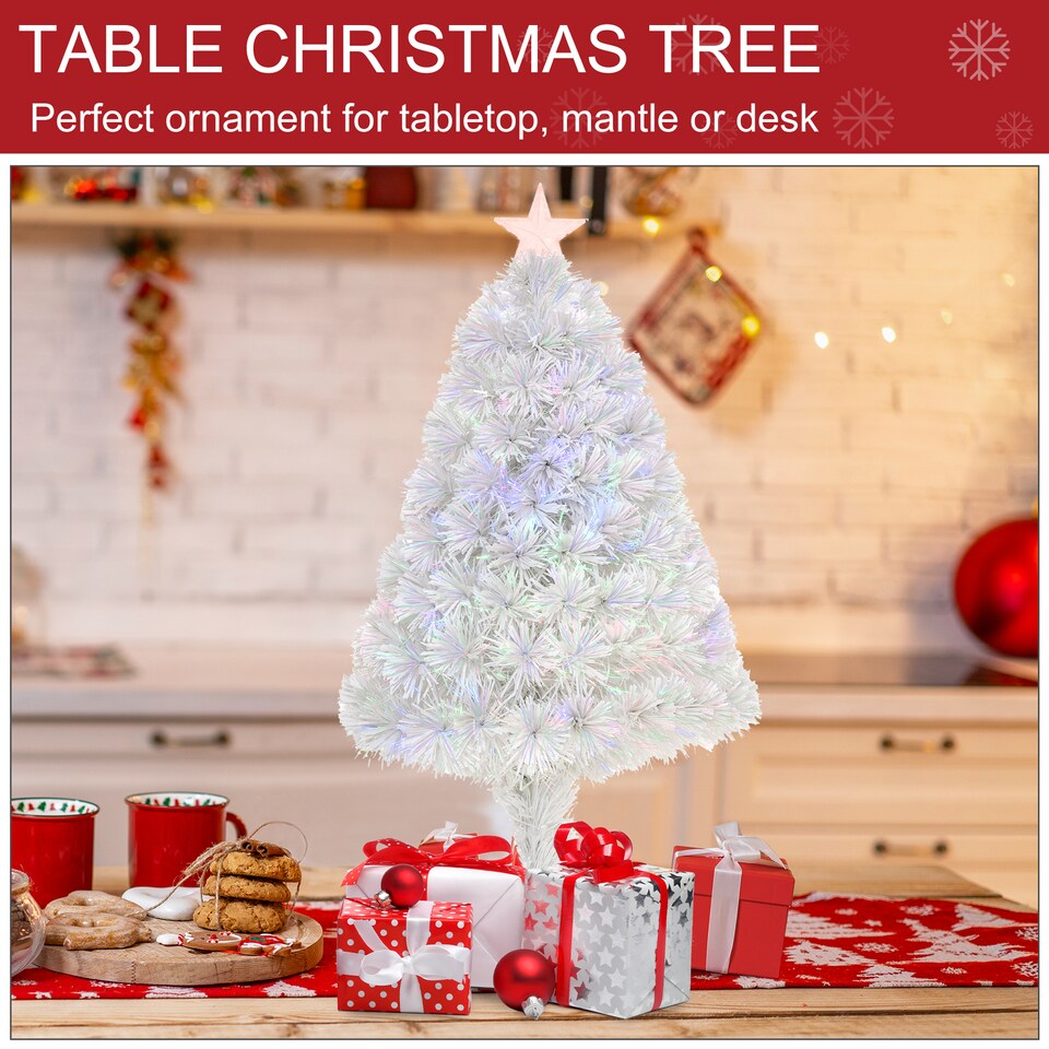 image 1 of HOMCOM 2.5FT Prelit Artificial Tabletop Christmas Tree w/ Fibre Optics for Desk