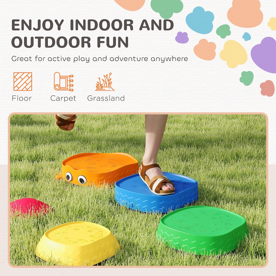 image 1 of AIYAPLAY 5PCS Kids Stepping Stones, Frog-Shaped Balance Stepping Stones | Multi | Red, yellow, green, blue, orange