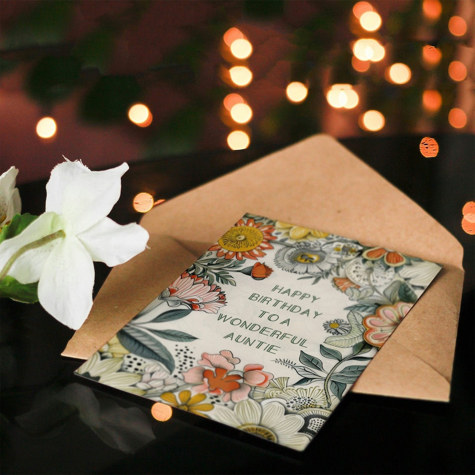 image 1 of Flower Bouquet Peony Daisies Sunflowers Auntie Birthday Card