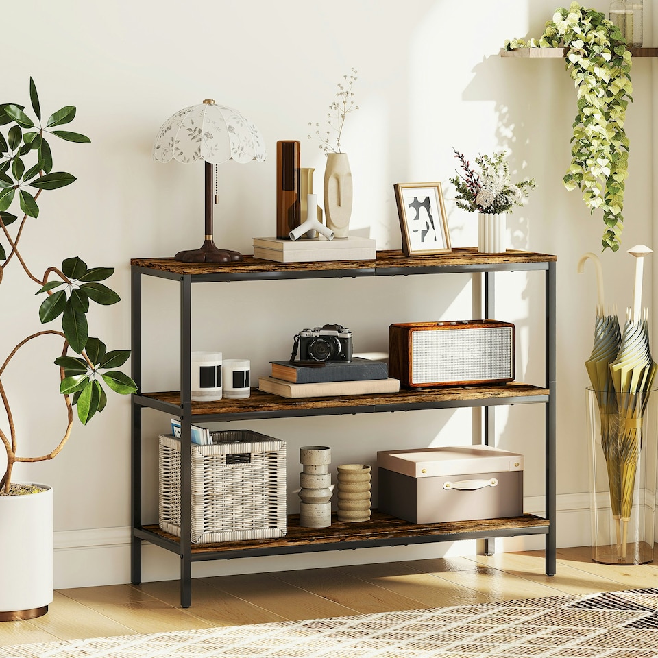 image 1 of HOMCOM Industrial Console Table with 3-Tier Storage Shelves Rustic Brown | Brown
