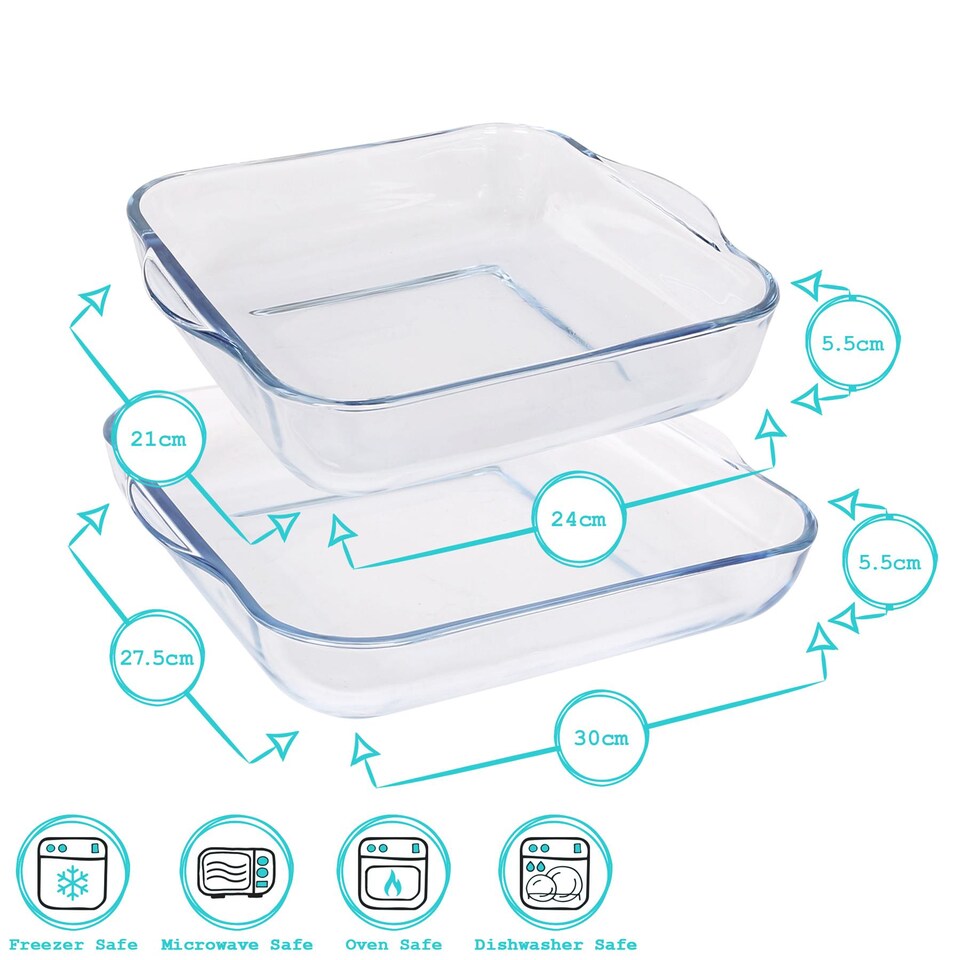 image 1 of Argon Tableware 2pc Square Glass Oven Dish Set - 2 Sizes | Clear | Clear | 2 Sizes