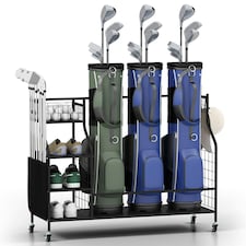 COSTWAY Golf Bag Organizer 3 Golf Bag Stand Lockable Wheels