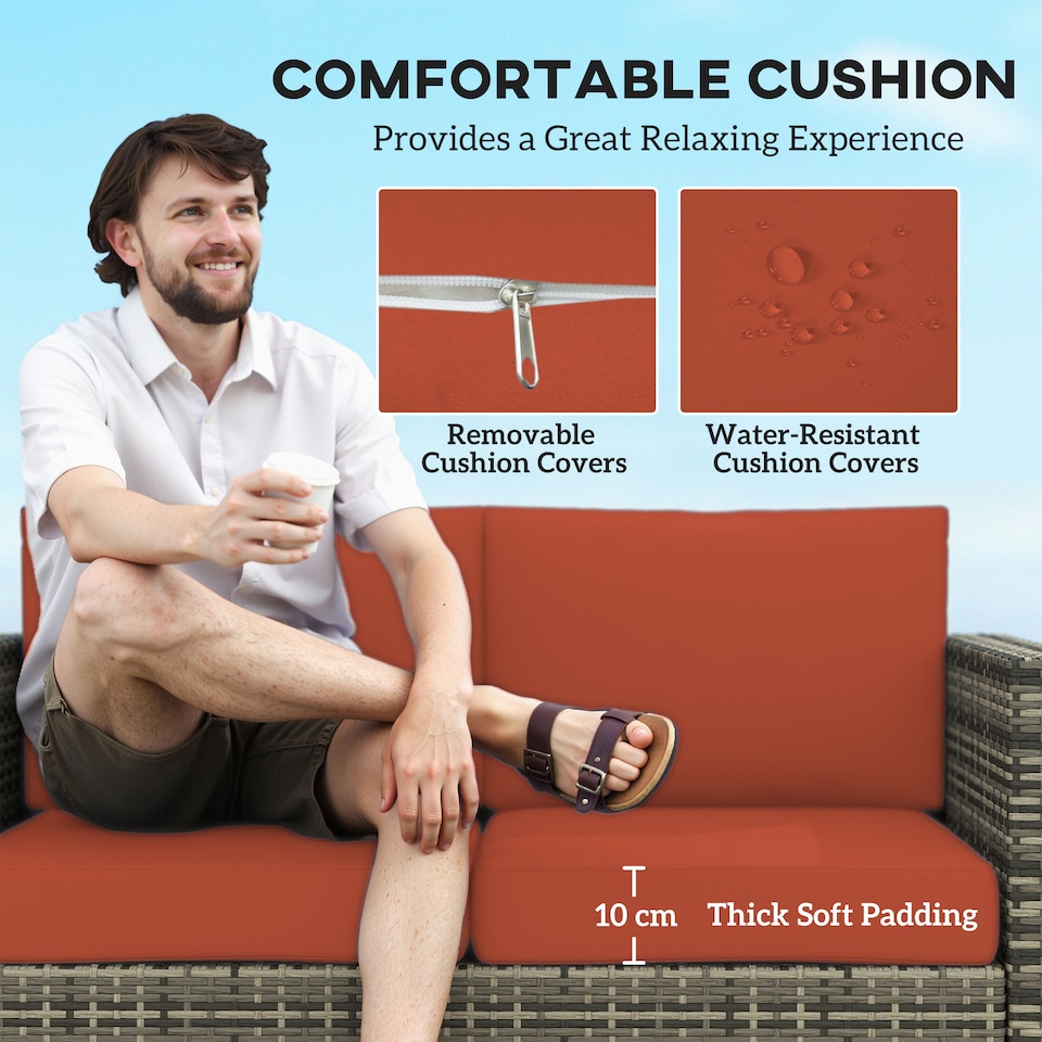 image 1 of Outsunny Rattan Sofa, 2 Seater Garden Furniture with Soft Padded Cushion and Armrests, Wicker Garden Loveseat for Patio, Grey | Grey | Two Seater