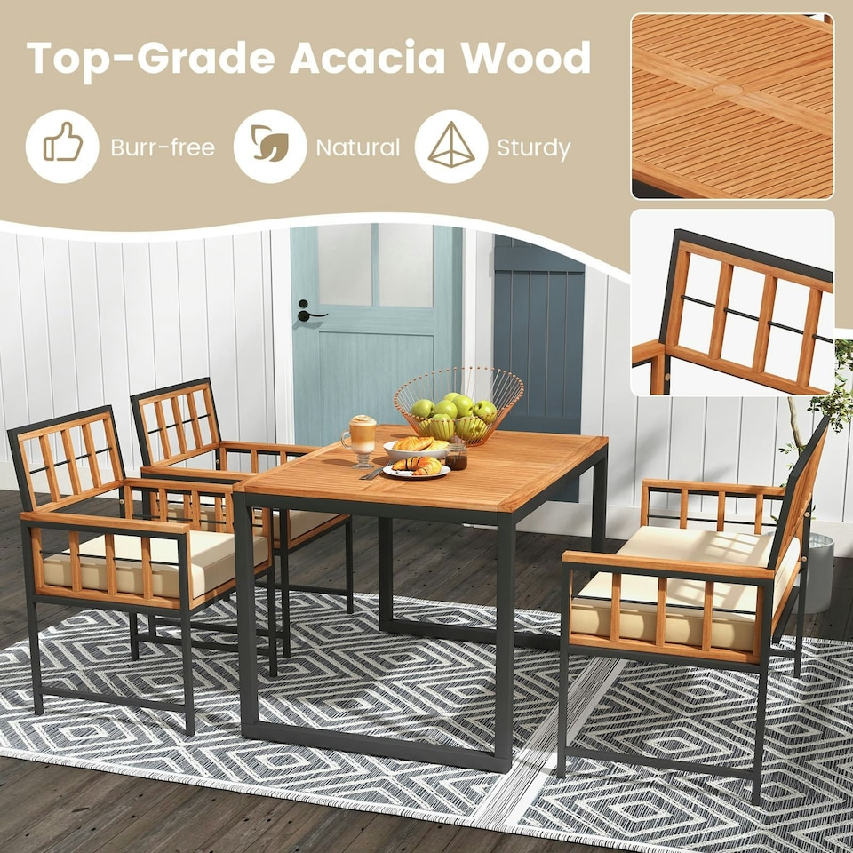 image 1 of COSTWAY 4 Pieces Acacia Wood Patio Dining Set