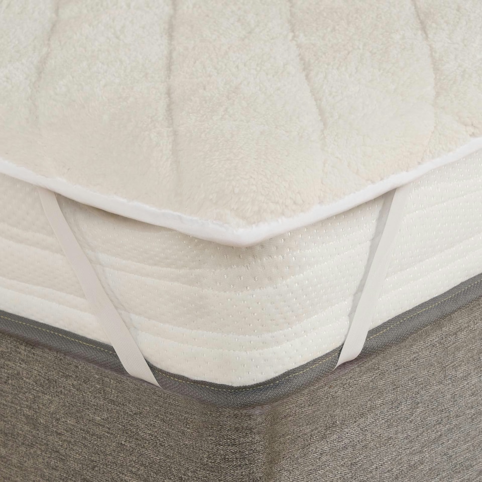 image 1 of OHS Teddy Fleece Quilted Soft Topper Mattress Protector, Double - Cream