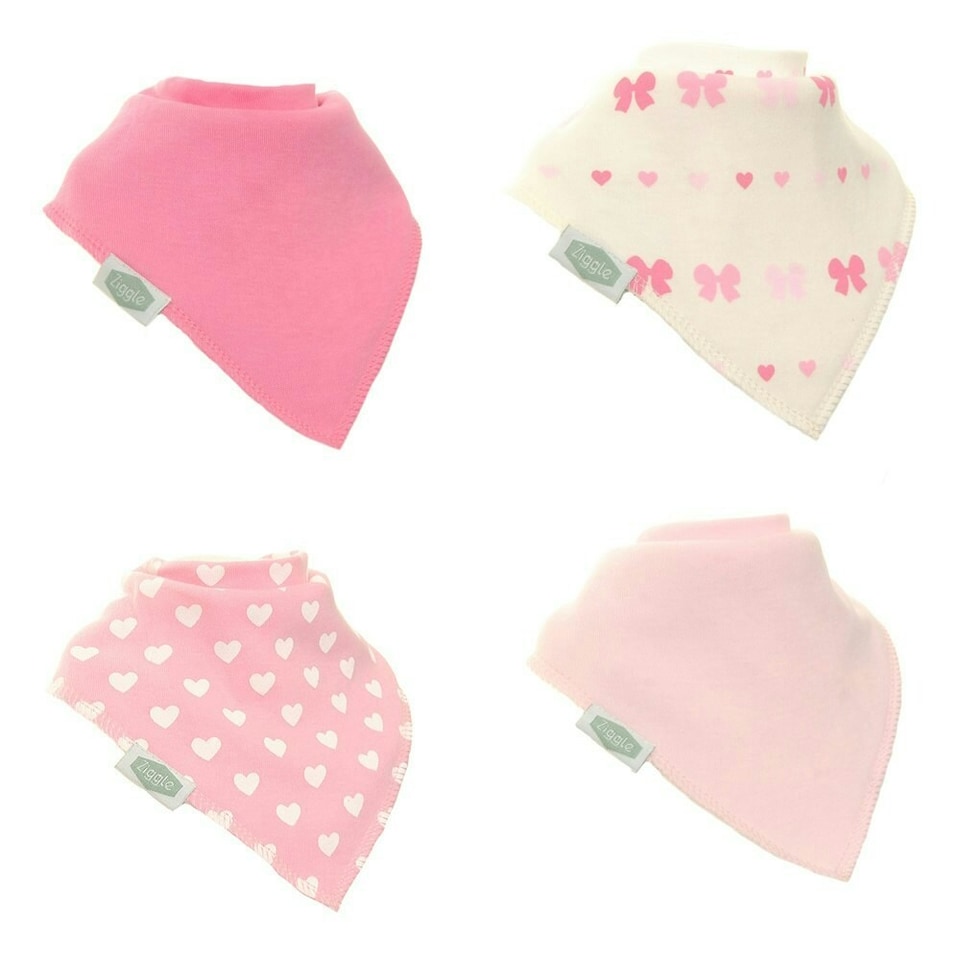 image 1 of Ziggle Bandana Dribble Bibs Hearts and Bows Pack of 4 | Pink | 4