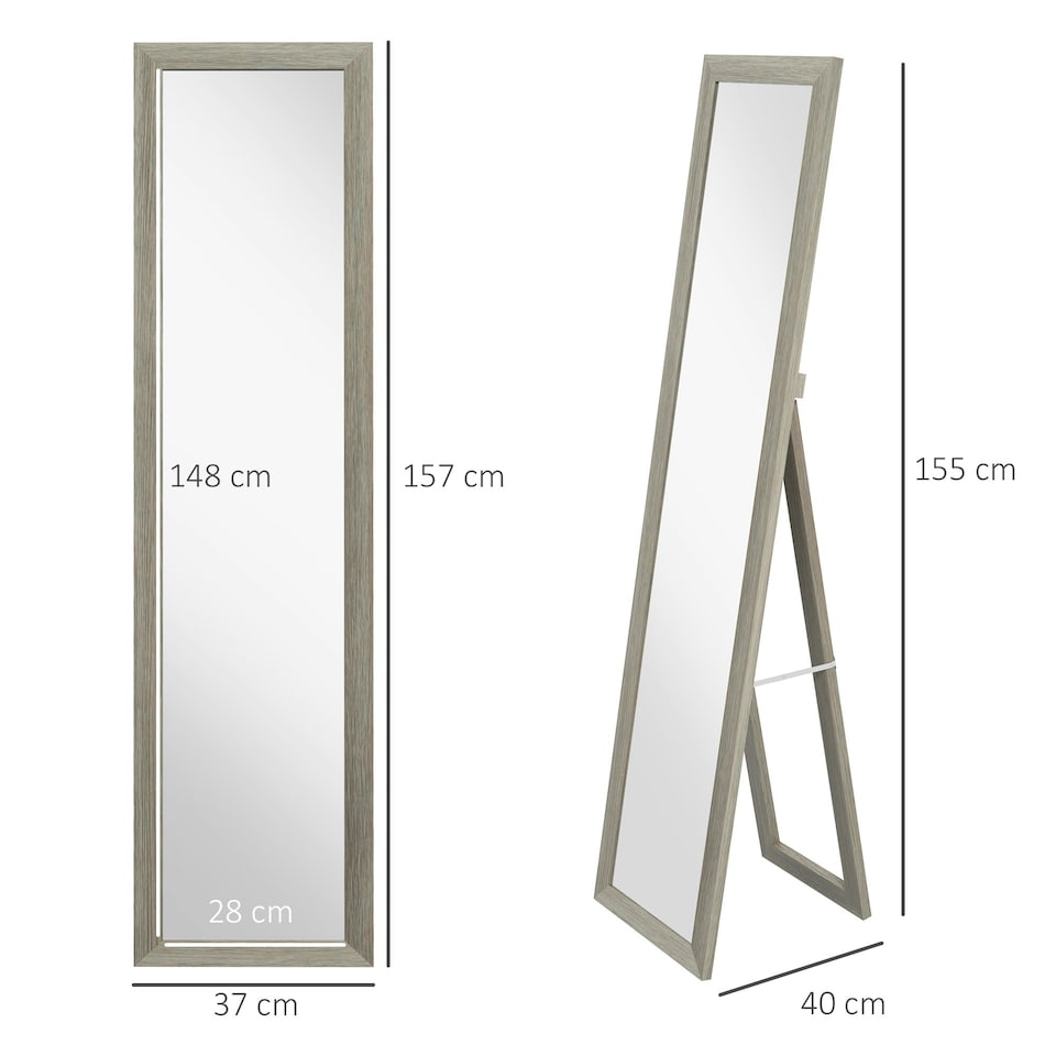 image 1 of HOMCOM Full Length Mirror Farmhouse Wall Mirror Hanging Freestanding Grey