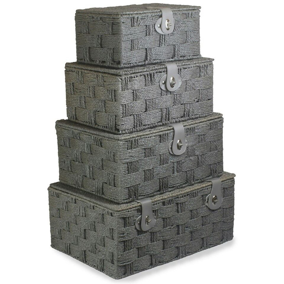 image 1 of Twisted Grey Paper Rope Picnic Basket Grey | Grey | M