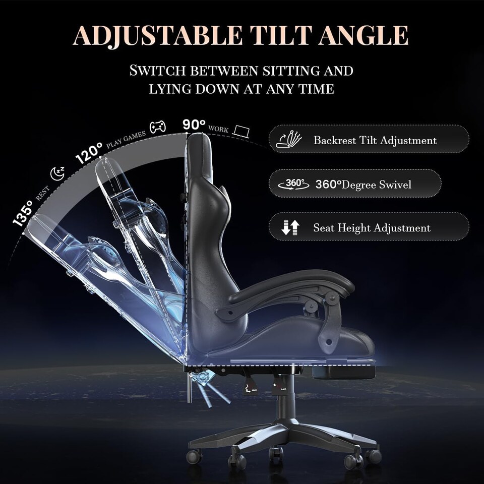 image 1 of Rattantree Ergonomic Gaming Chair Massage Lumbar Footrest Leather Swivel 150 Kg Capacity