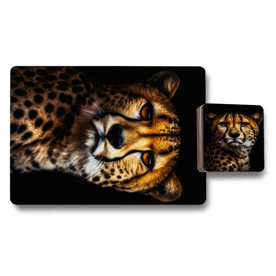 image 1 of Set Of 12 Placemats And Coasters With Designer Artwork And Wood Bottom