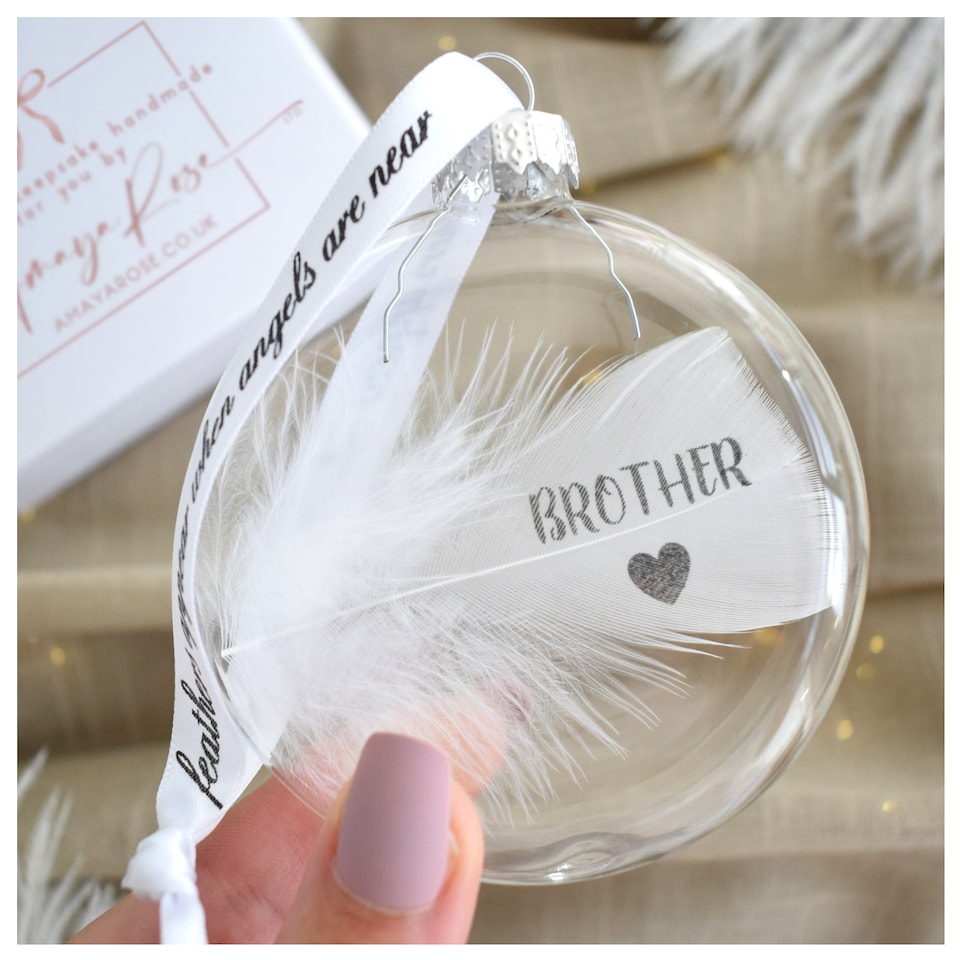 image 1 of In Memory of Brother Feather Round Bauble Gift Boxed. Memorial Decor