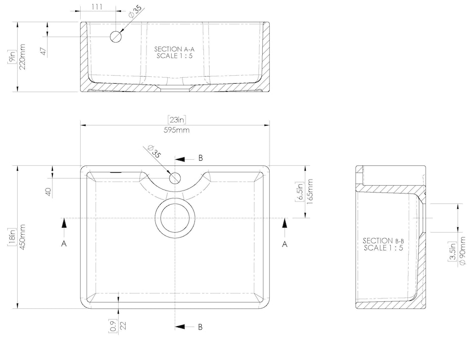 image 1 of Fireclay 1 Bowl Butler Kitchen Sink Tap Ledge Overflow Tap Hole 595mm | White | White | 450 x 595 x 220mm | 1
