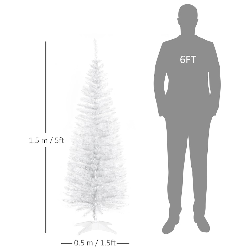 image 1 of HOMCOM 5ft Unlit Artificial Christmas Tree, Pencil Slim mas Tree with Solid Stand and Realistic Branches, White